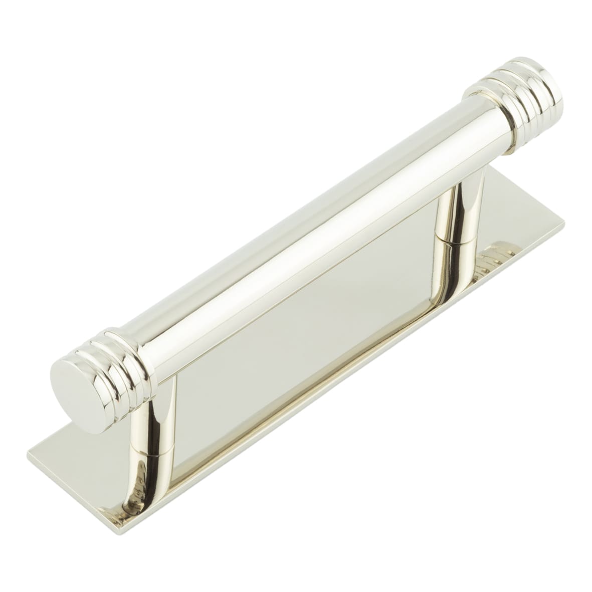 Sturt 15mm Reeded T-Bar Cabinet Pull Handle on Plain Backplate - 96mm c/c - Polished Nickel