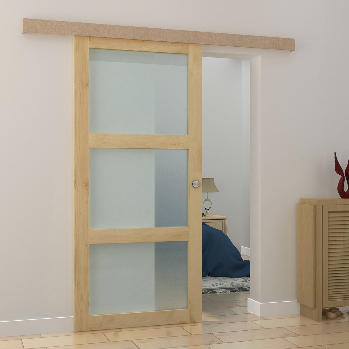 Sliding Door Gear Kit with Pelmet - 2000mm Length - 60kg Max Door Weight - Unpainted