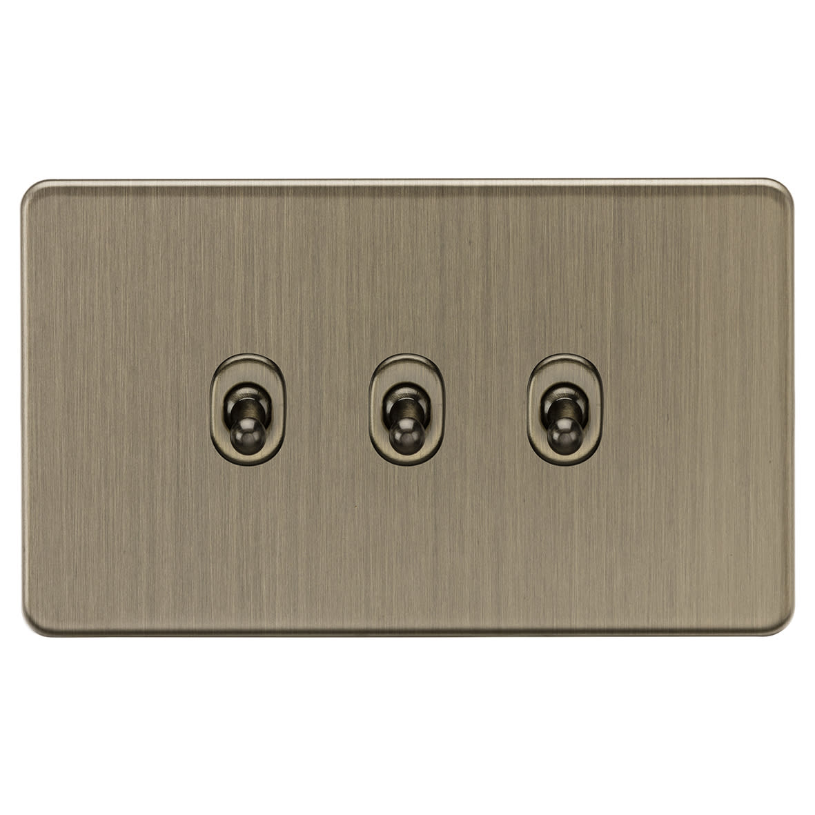 10AX 3 Gang 2 Way Screwless Flat Plate Toggle Light Switch - Antique Brass