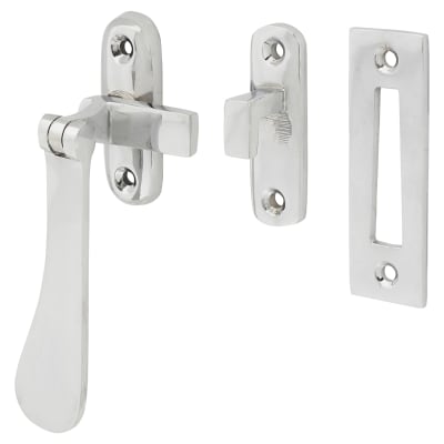 Budget Victorian Mortice & Hook Plate Window Fastener - Reversible - Polished Chrome