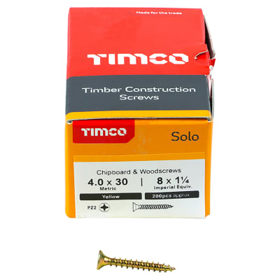 Solo Chippy Pozi Countersunk Wood Screws - 4.0 x 30mm - Yellow Zinc - Pack of 200