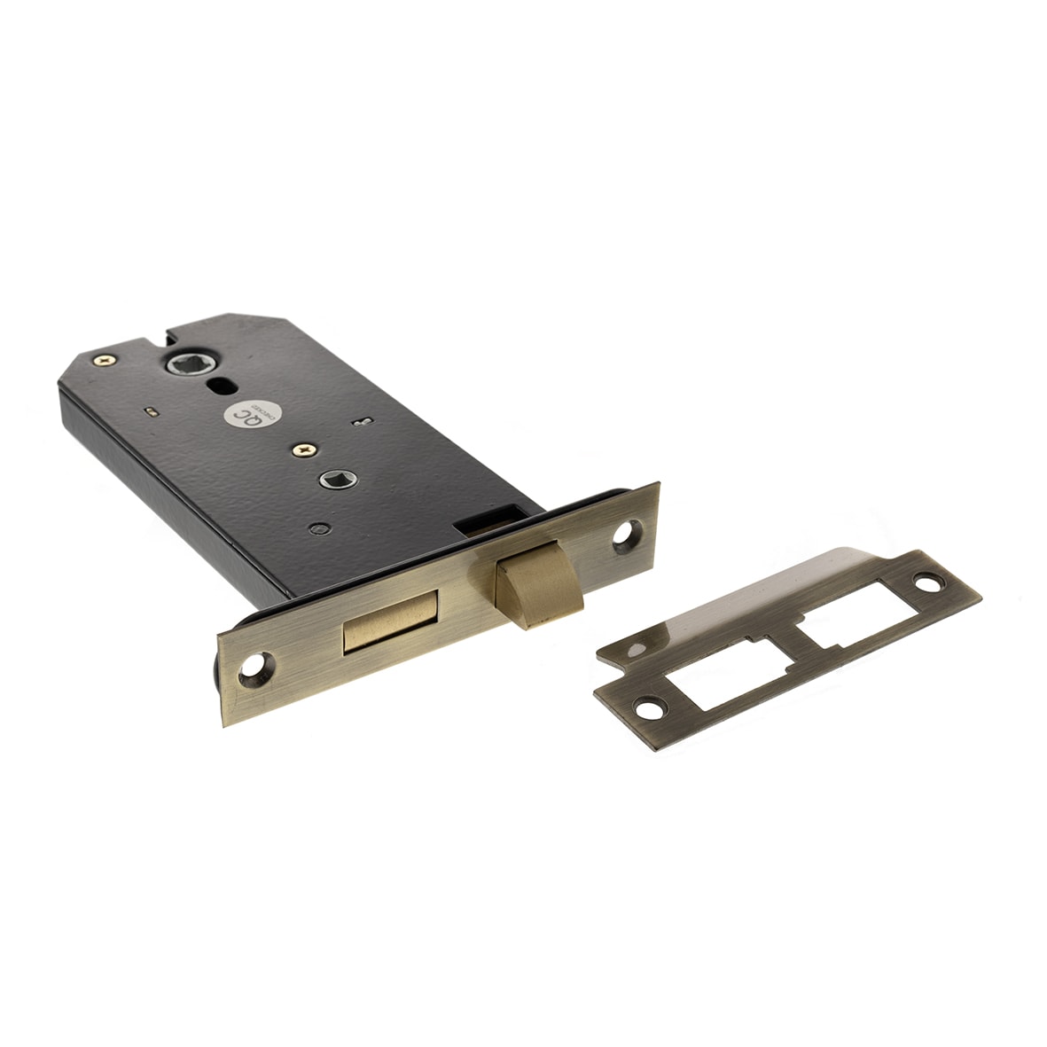 Bolt Through Horizontal Bathroom Lock - 149mm Case - 127mm Backset - Antique Brass