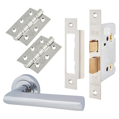 Polished Chrome Bathroom Lock Door Handles on Rose Pack - Emily Range