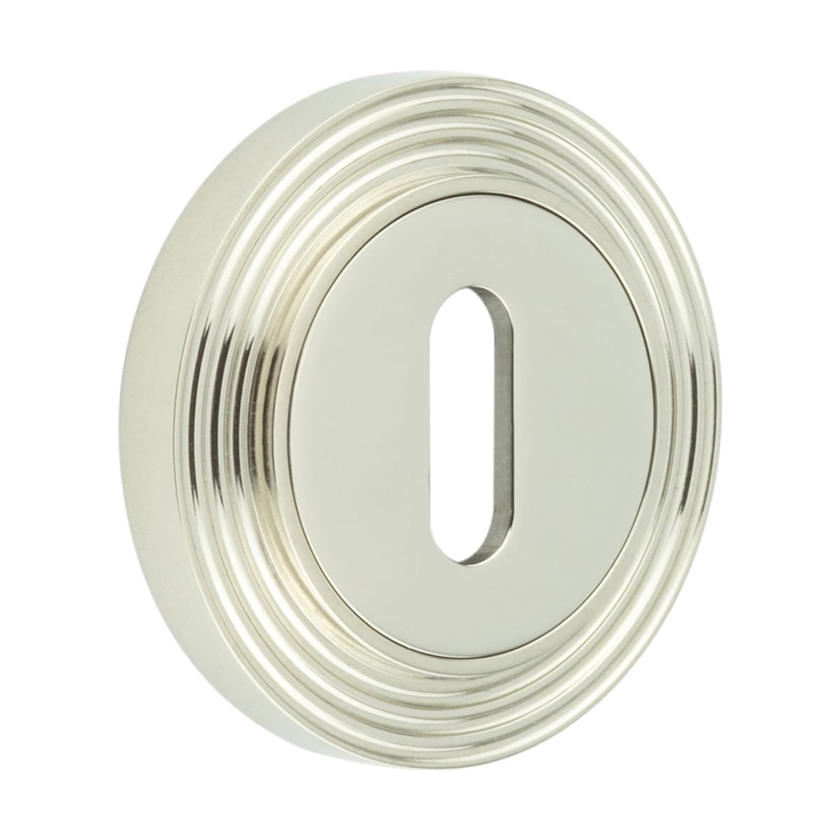 Escutcheon on Reeded Rose - 53mm Diameter - Keyhole - Polished Nickel