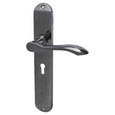 Black Nickel Keyhole Lock Door Handles - Long Plate - Altea Range - 240 x 41mm