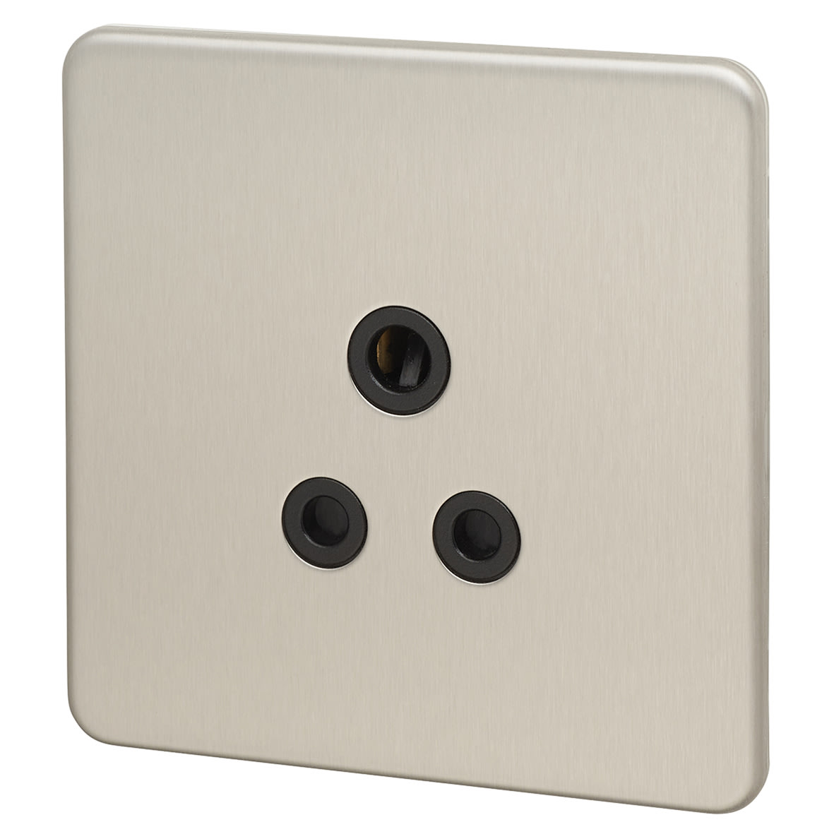 5A Screwless Flat Plate Unswitched Round Pin Socket - Brushed Chrome with Black Insert