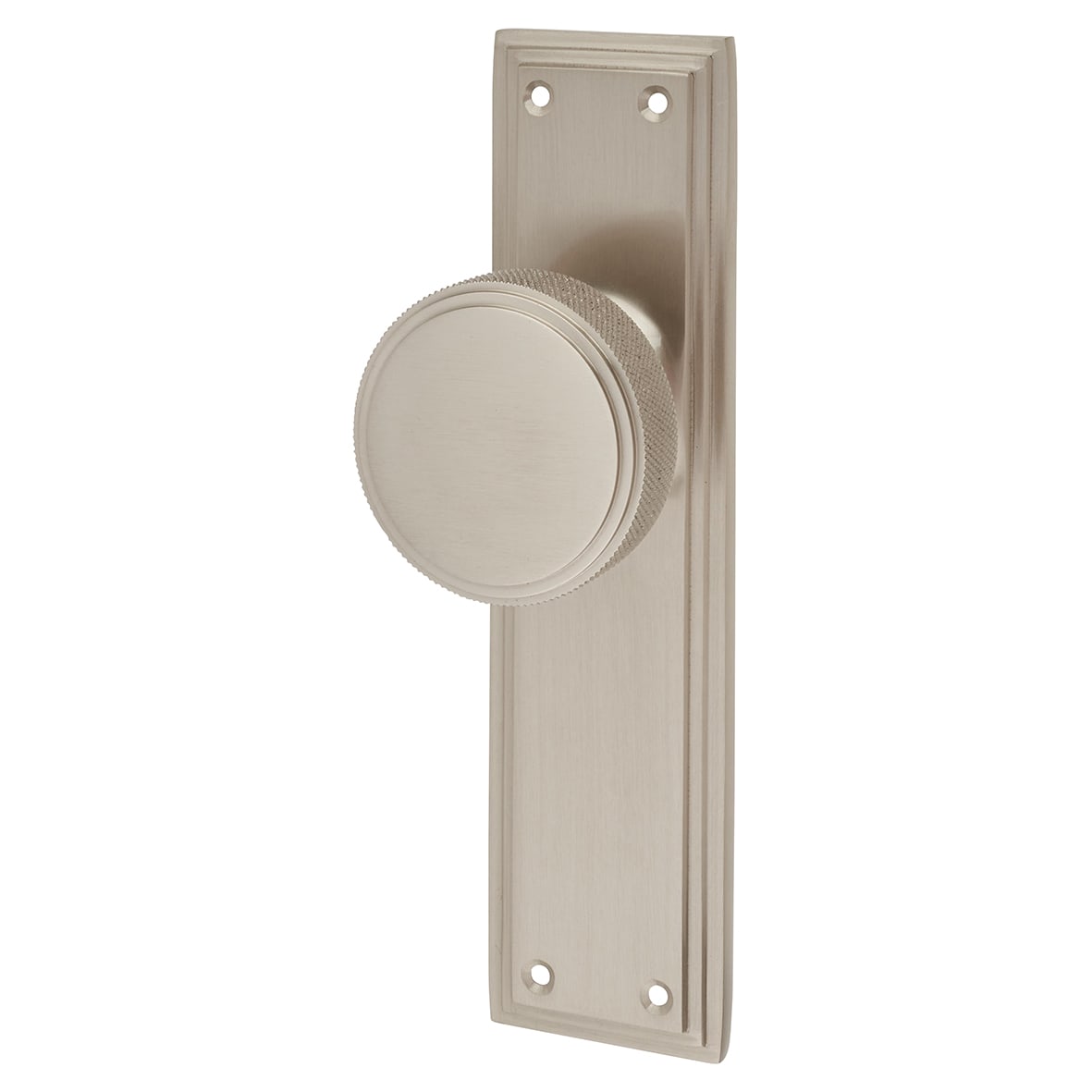 Satin Nickel Knurled Latch Mortice Door Knob on Backplate - 205 x 52mm - Miller Range
