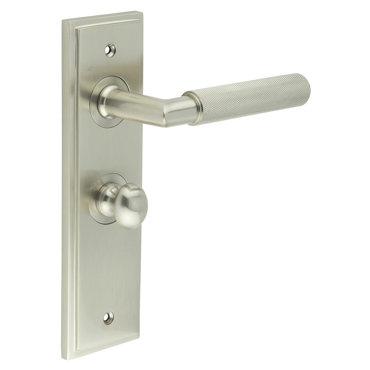 Satin Nickel Fire Rated Bathroom Door Handles - Piccadilly - Inner 1 - 200 x 55mm