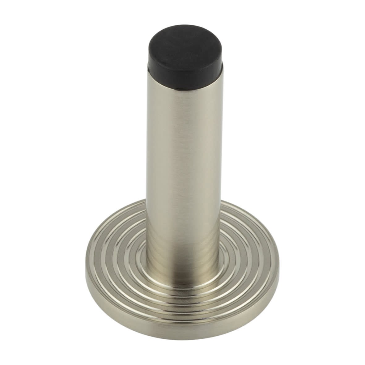 Plain Projection Door Stop on Reeded Rose - 76mm Projection - Satin Nickel