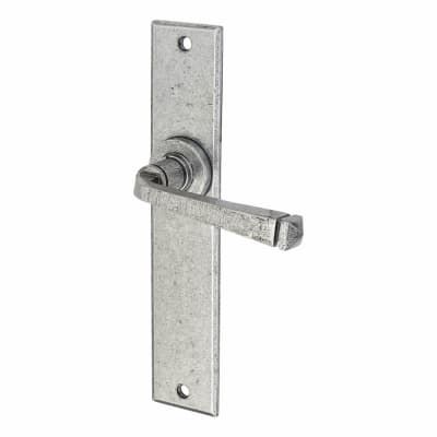Pewter Latch Door Handles - Long Plate - York Range - 241 x 48mm