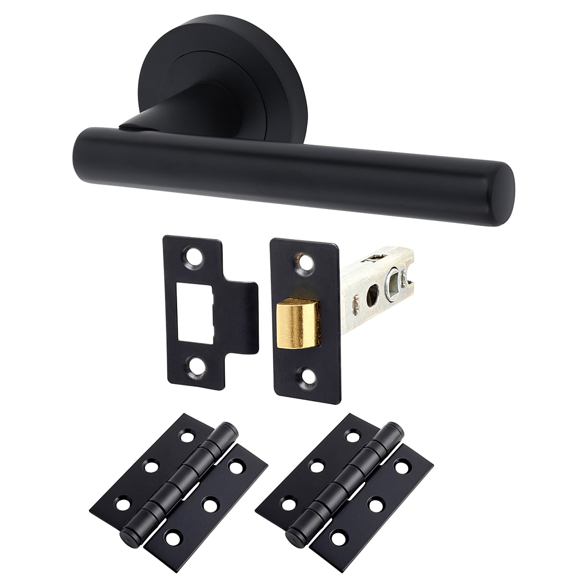 Matt Black Latch Door Handles on Rose Pack - Ella Range