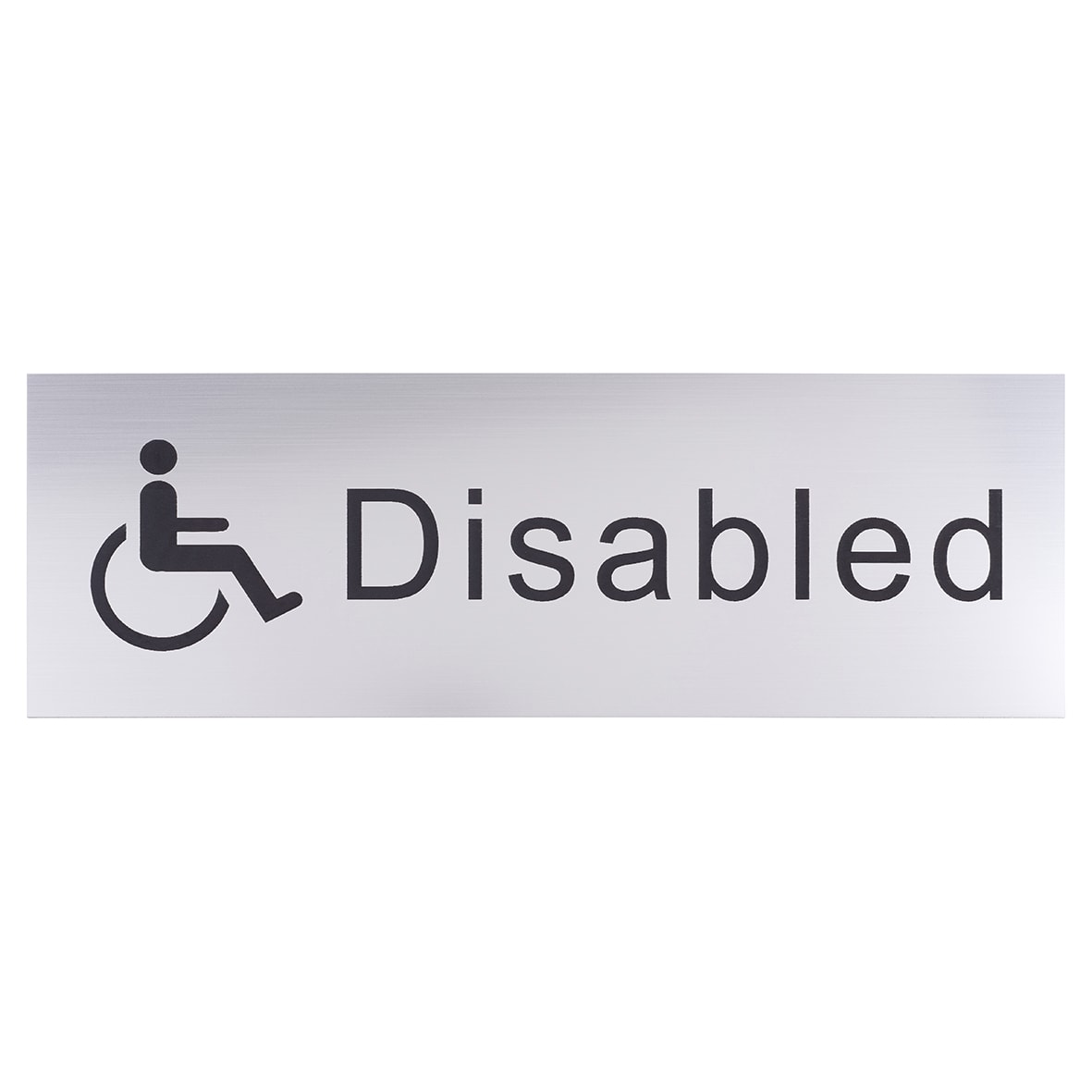 Disabled Toilet Door Sign - 300 x 100mm - Brushed Silver Plastic