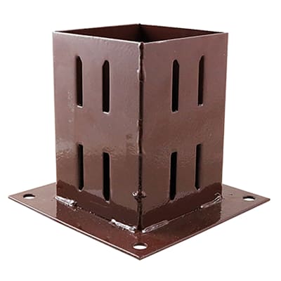 Bolt Down Fence Post Shoe - Quick Fit - 100 x 100mm - Oxide Red