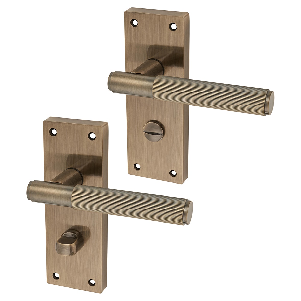 Antique Brass Lines Bathroom Door Handles - Nova Range - 155 x 55mm