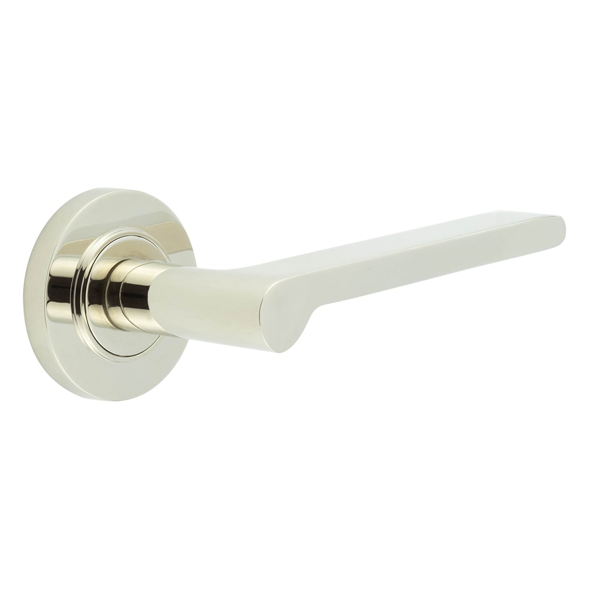 Polished Nickel Fire Rated Door Handles on Round Rose - Fitzrovia Range