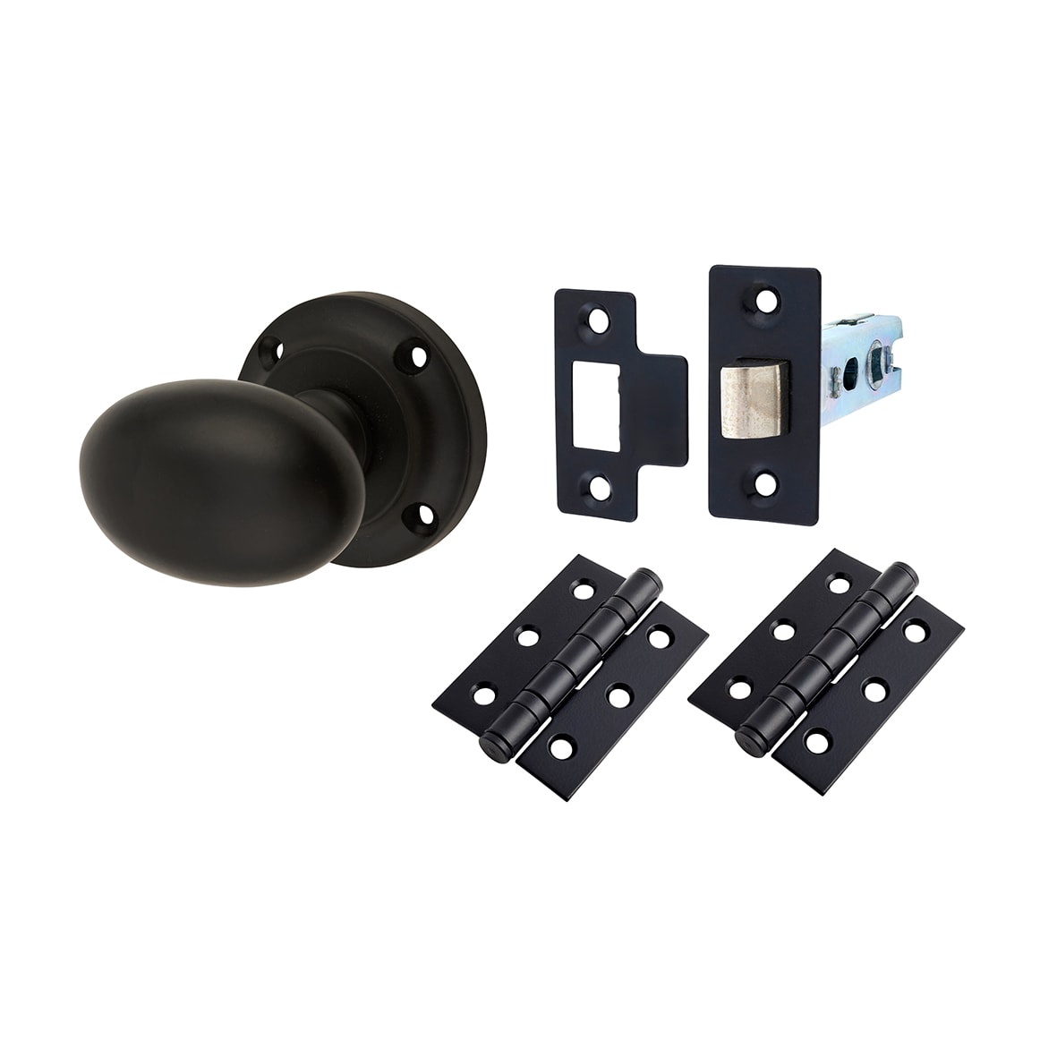 Matt Black Oval Mortice Door Knobs Pack - 57mm Rose Diameter