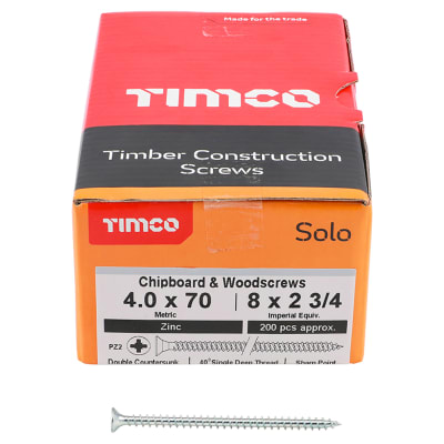 Solo Chippy Pozi Countersunk Wood Screws - 4.0 x 70mm - Zinc Plated - Pack of 200