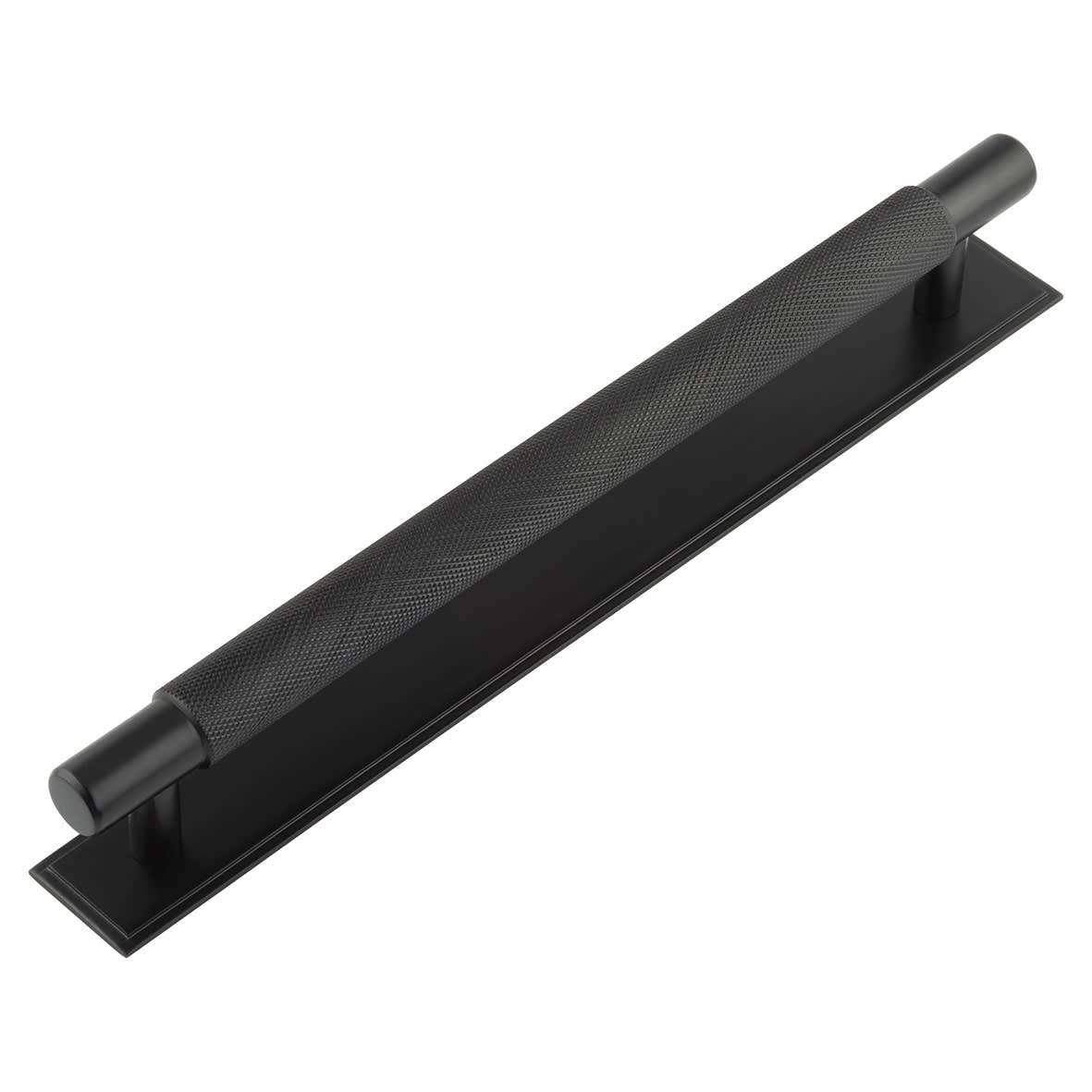 Taplow 18mm Knurled T-Bar Cabinet Pull Handle on Stepped Backplate - 224mm c/c - Black