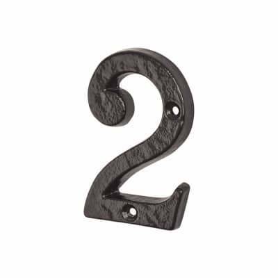 76mm Screw Fix Door Numeral - 2 - Metalized Antique Black Iron