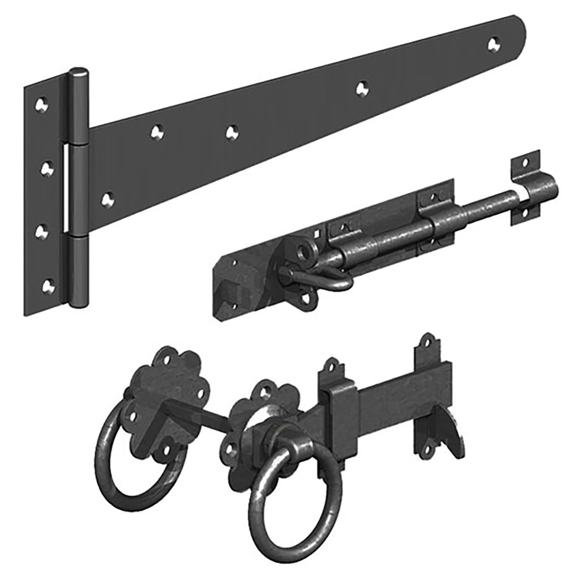 Medium Duty Side Gate Kit with Ring Gate Latch - 400mm - Epoxy Black