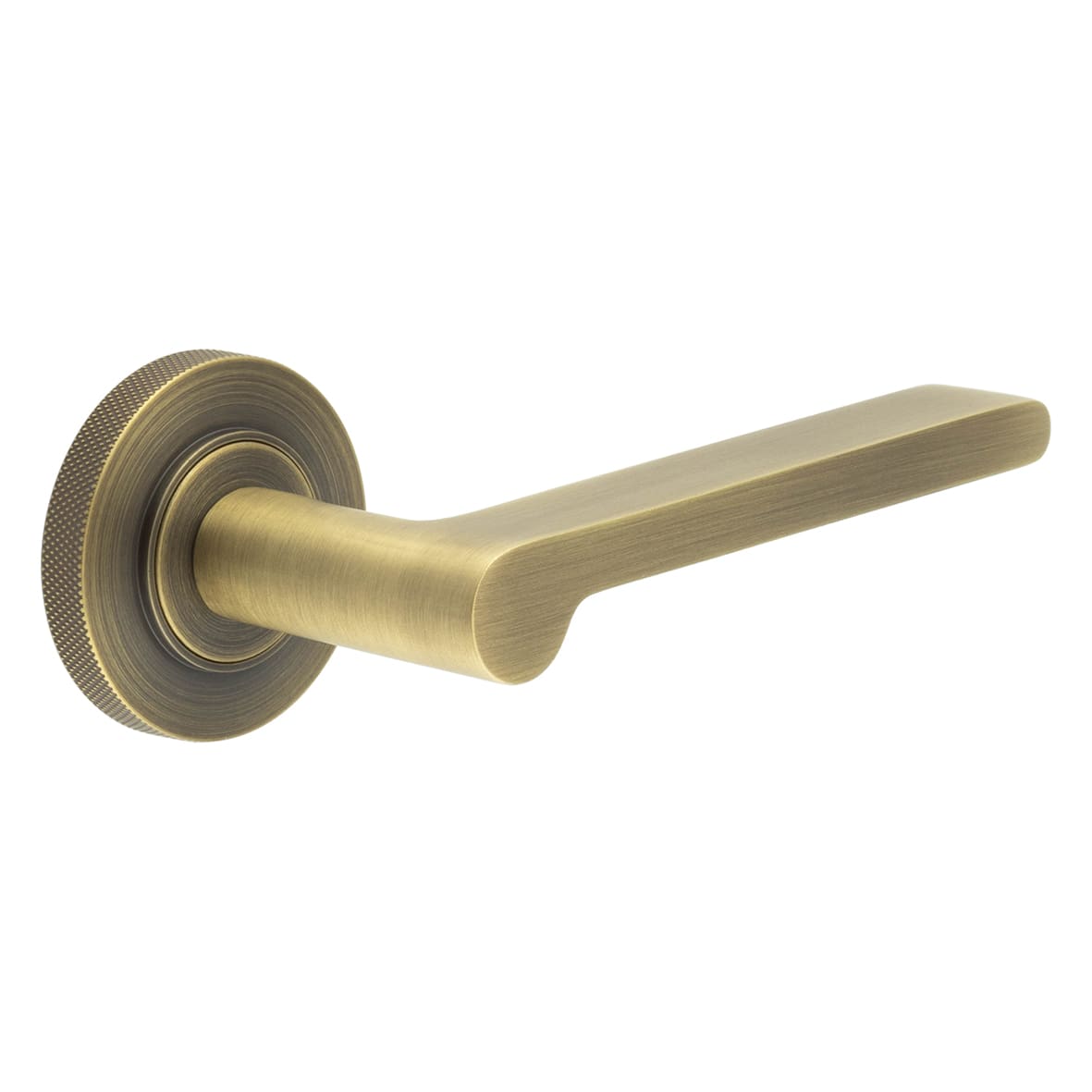 Antique Brass Fire Rated Door Handles on Round Knurled Rose - Fitzrovia Range