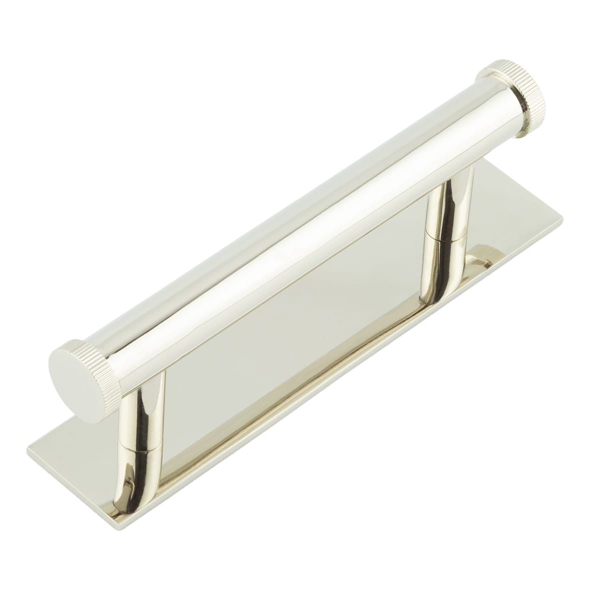 Thaxted 15mm Lines T-Bar Cabinet Pull Handle on Plain Backplate - 96mm c/c - Polished Nickel