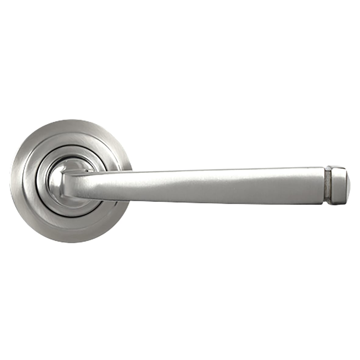 Satin Stainless Steel Door Handles on Round Art Deco Rose - Avon Range
