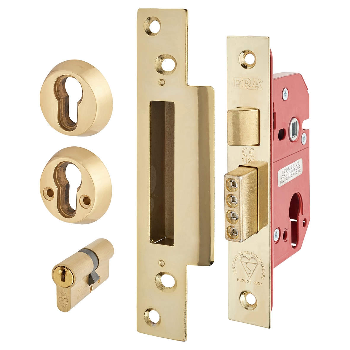 Fortress:2007 Bolt Through Euro Profile Sashlock - 64mm Case - 44mm Backset - Polished Brass