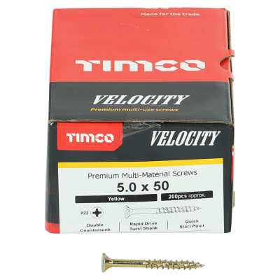 Velocity Pozi Countersunk Wood Screws - 5.0 x 50mm - Yellow Zinc - Pack of 200