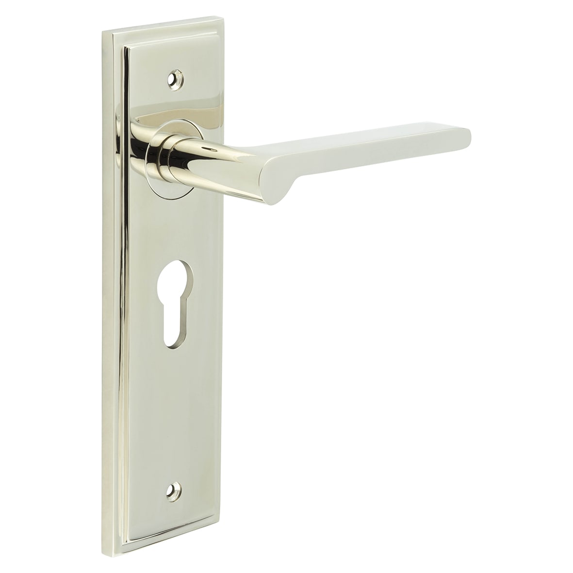 Polished Nickel Fire Rated Euro Lock Door Handles - Fitzrovia - 200 x 55mm