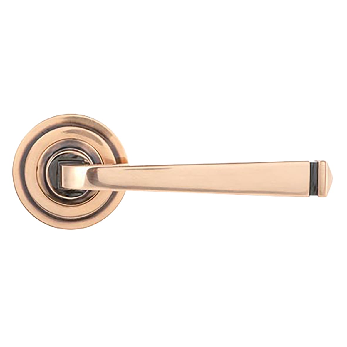 Polished Bronze Door Handles on Round Art Deco Rose - Avon Range