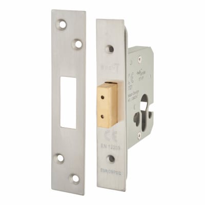 Architectural Euro Profile Deadlock - 65mm Case - 44mm Backset - Satin Stainless Steel