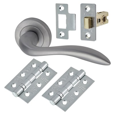 Satin Chrome Latch Door Handles on Rose Pack - Sussex Range