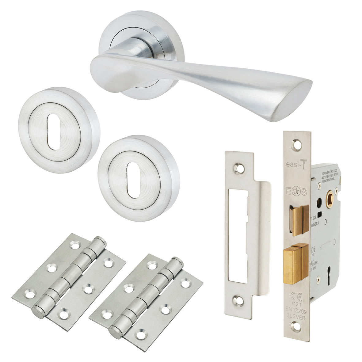 Satin Chrome 3 Lever Sashlock Door Handles on Rose Pack - Knightsbridge Range