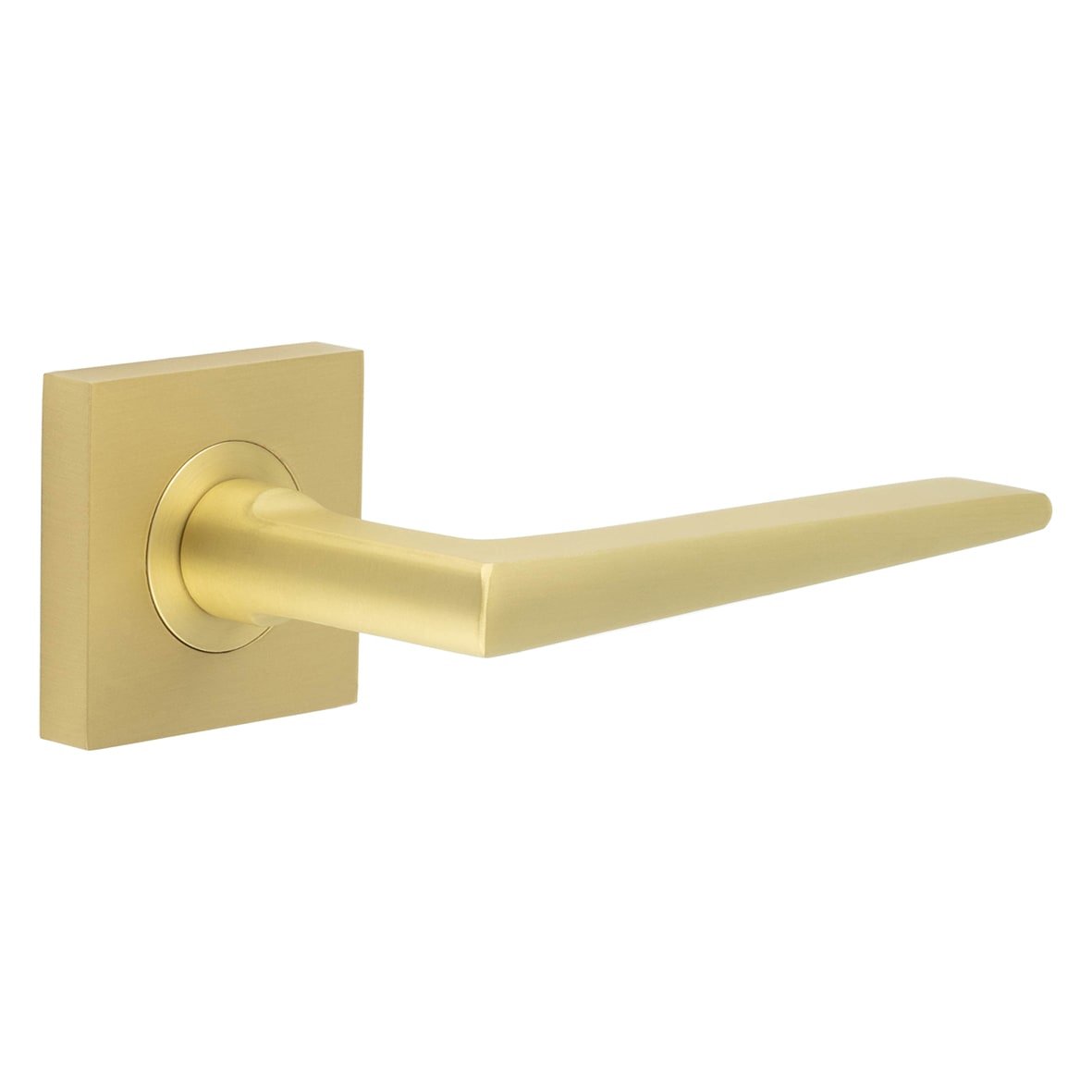 Satin Brass Fire Rated Door Handles on Square Plain Rose - Mayfair Range