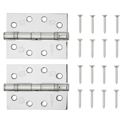 Twin Ball Bearing Steel Grade 11 Butt Fire Door Hinge - 102 x 76 x 2.7mm - Pol Chrome - Pair