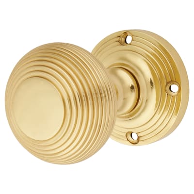 Marcus Polished Brass Reeded Mortice Door Knob - 59mm Rose Diameter