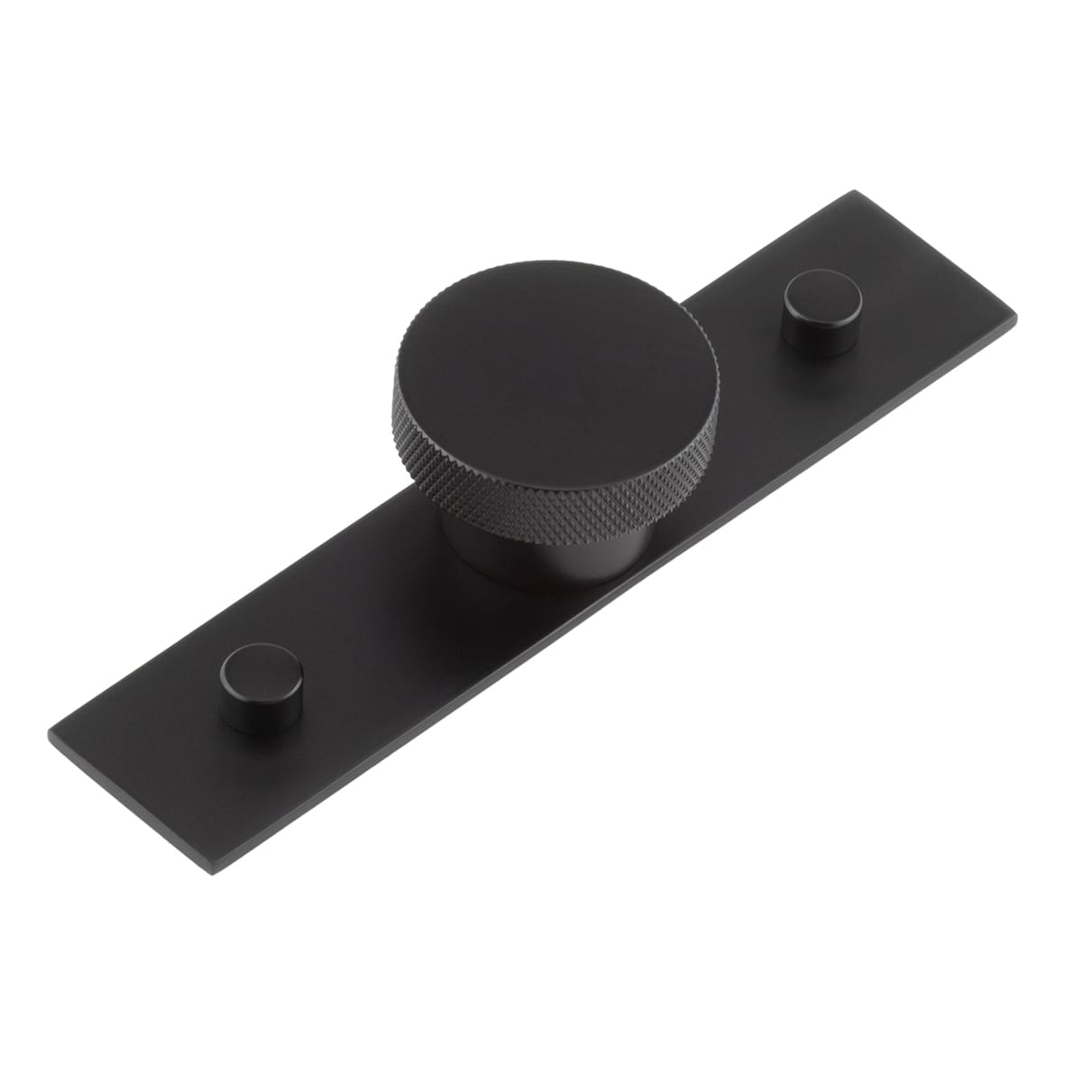 Wenlock Knurled Round Cabinet Knob on Plain Backplate - 40mm Diameter - Black