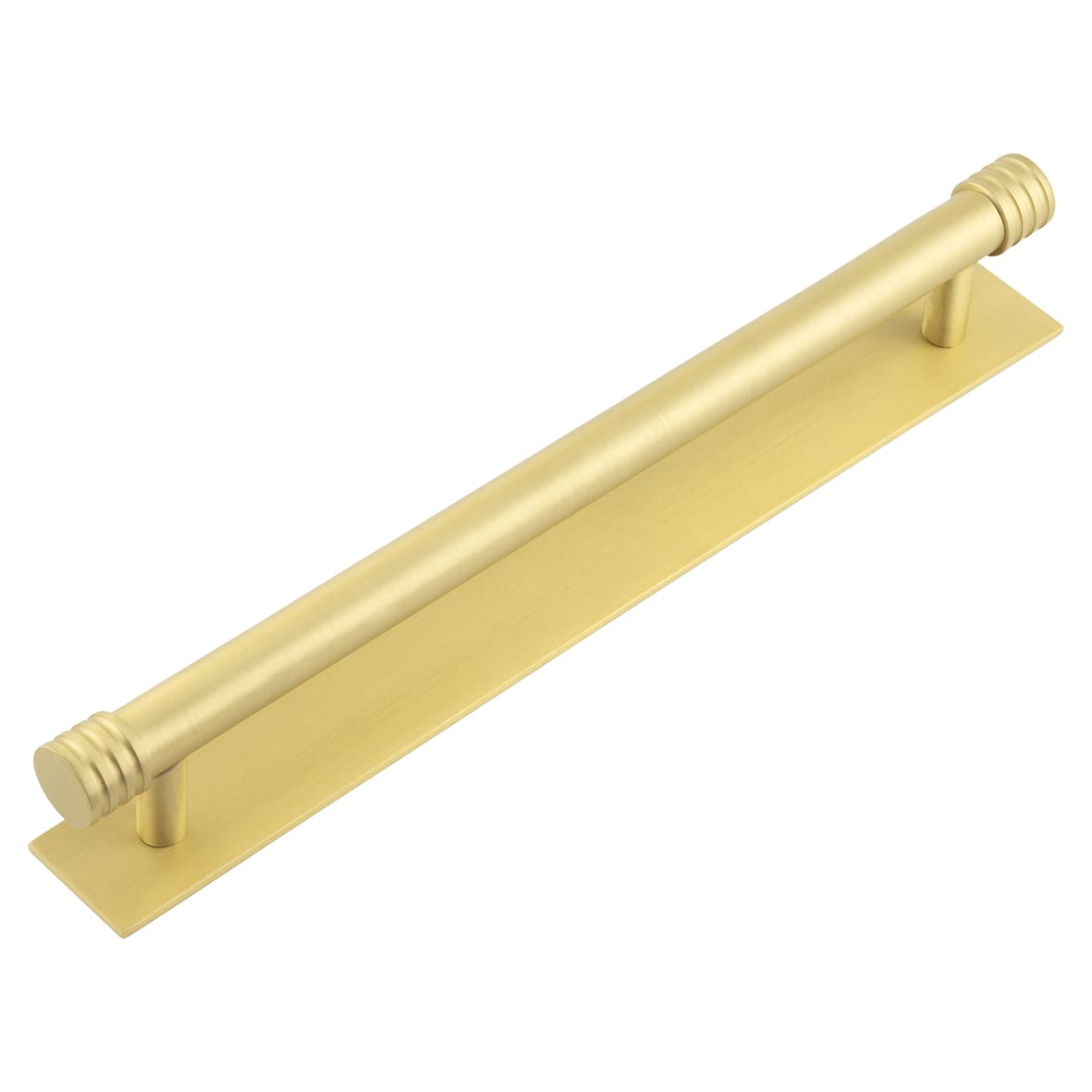 Sturt 15mm Reeded T-Bar Cabinet Pull Handle on Plain Backplate - 224mm c/c - Satin Brass