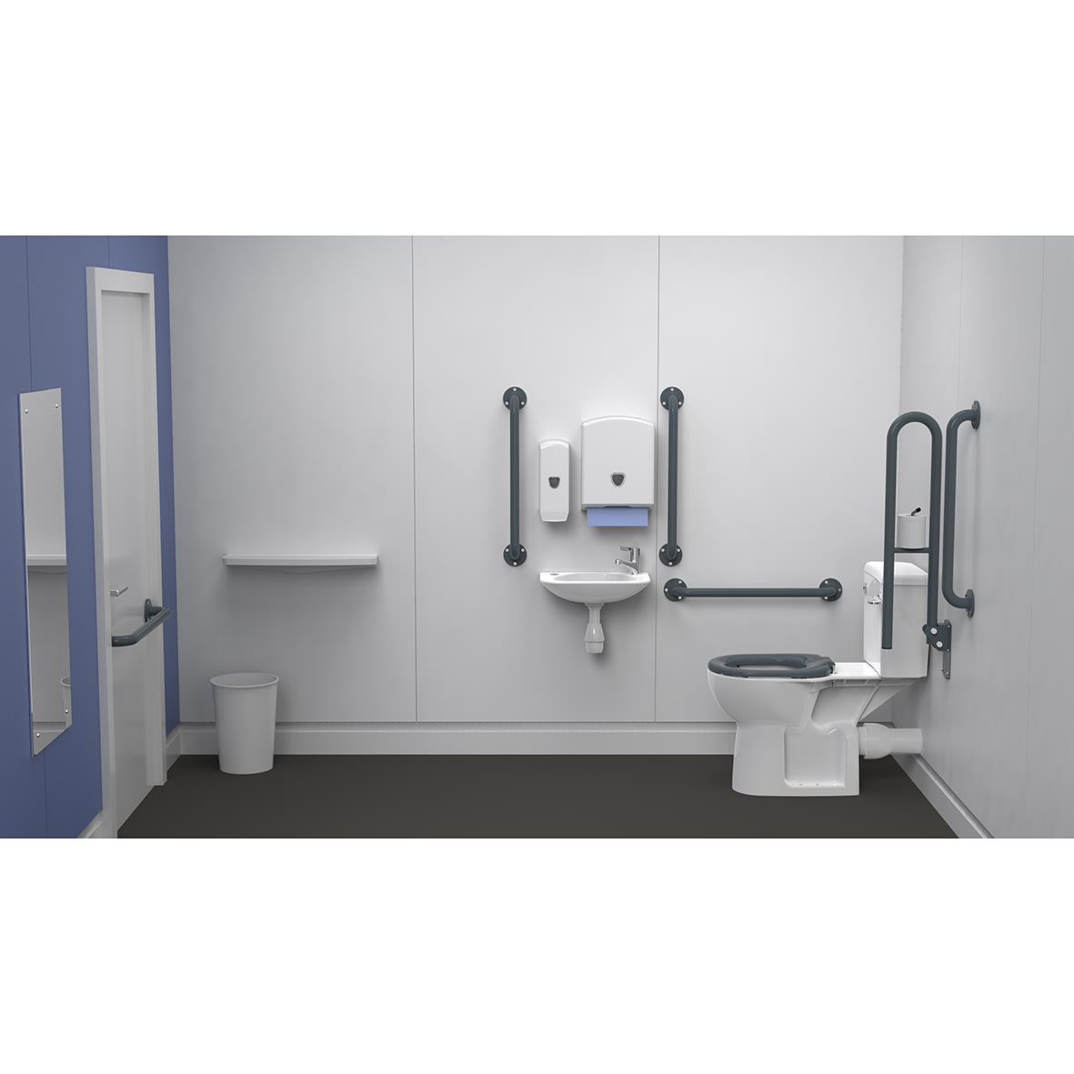 Rimless Close Coupled Doc M Pack - Exposed Fixings - Dark Grey