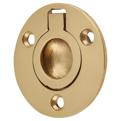 Round Flush Ring Cabinet Pull Handle - 38mm Diameter - Polished Brass