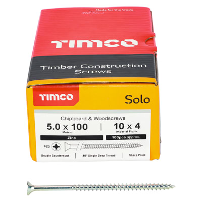 Solo Chippy Pozi Countersunk Wood Screws - 5.0 x 100mm - Zinc Plated - Pack of 100