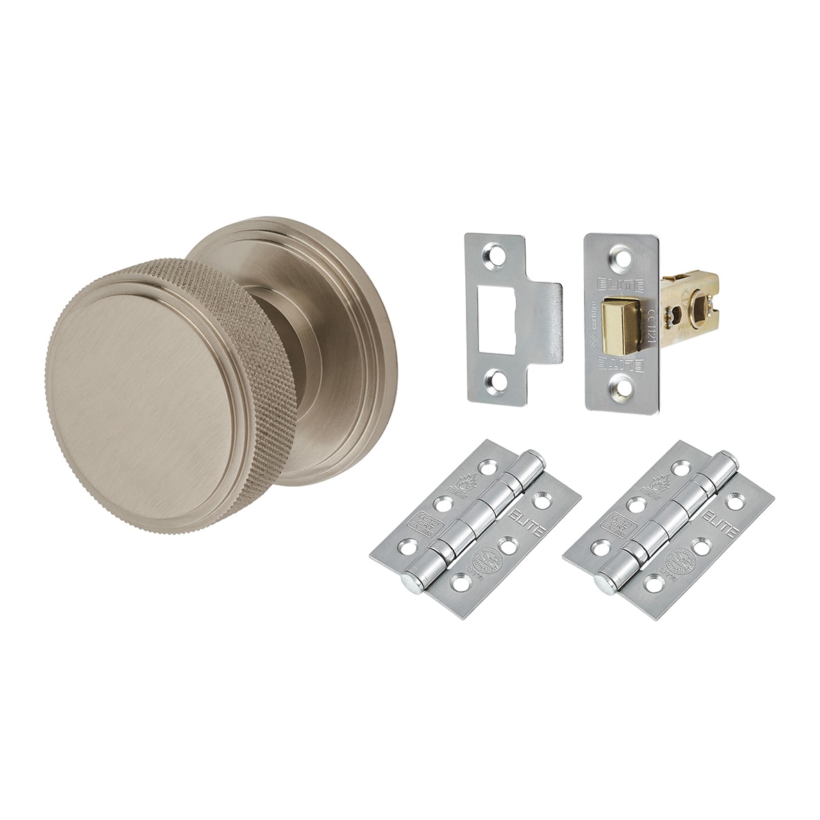 Satin Nickel Knurled Mortice Door Knobs Pack - 62mm Rose Diameter - Riley Range