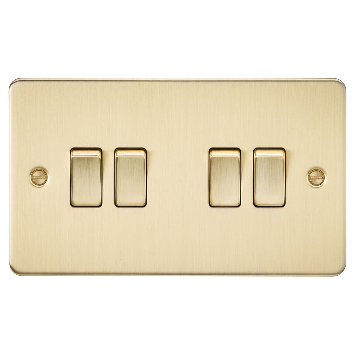 10AX 4 Gang 2 Way Flat Plate Light Switch - Brushed Brass