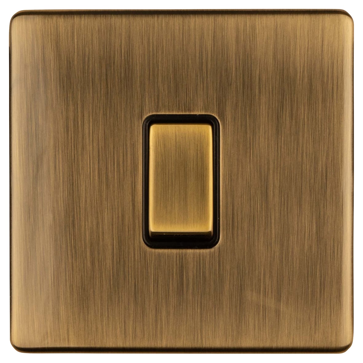 Concealed 10A 1 Gang Screwless Intermediate Flat Plate Light Switch - Antique Brass/Black