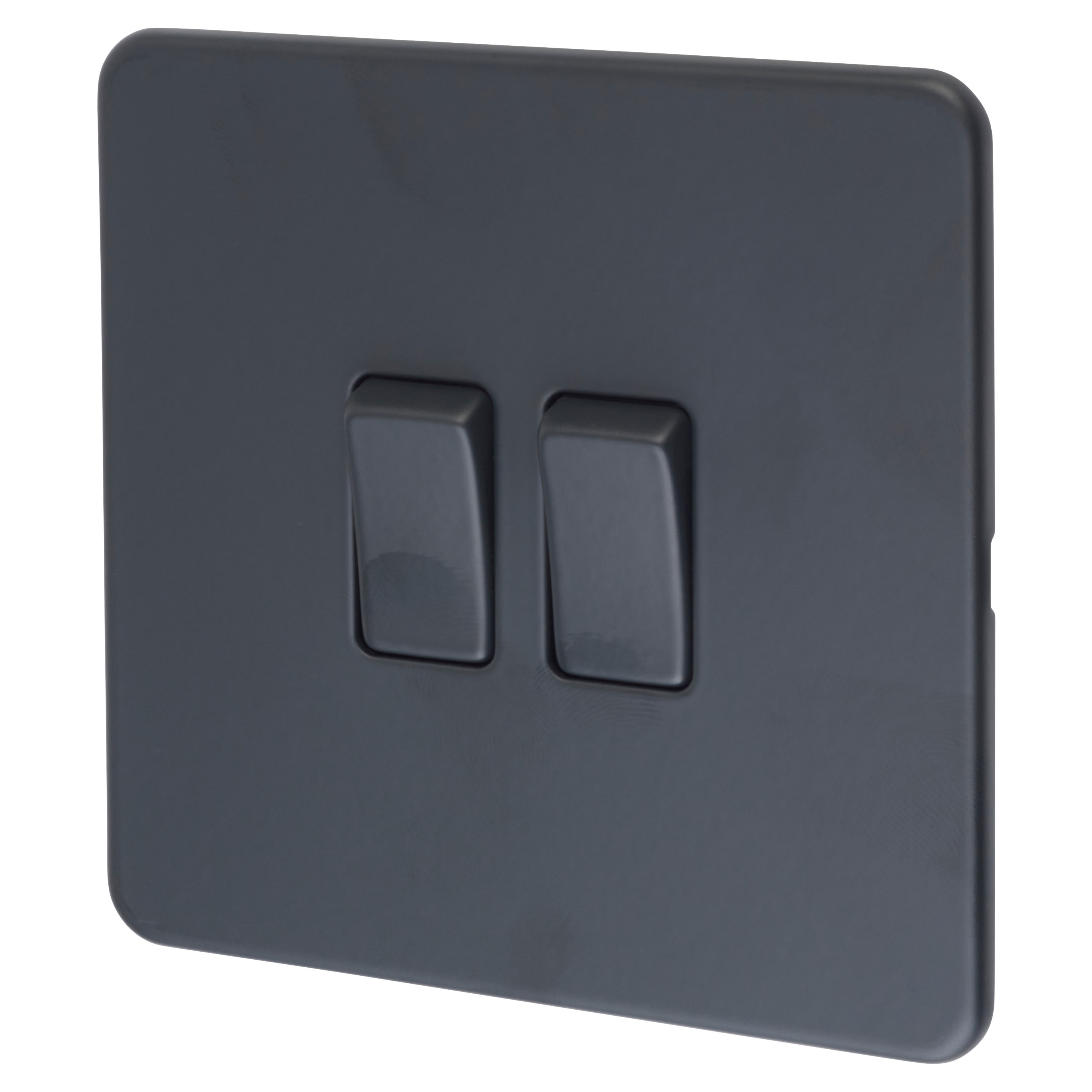 10AX 2 Gang Screwless Flat Plate Light Switch - Anthracite Grey
