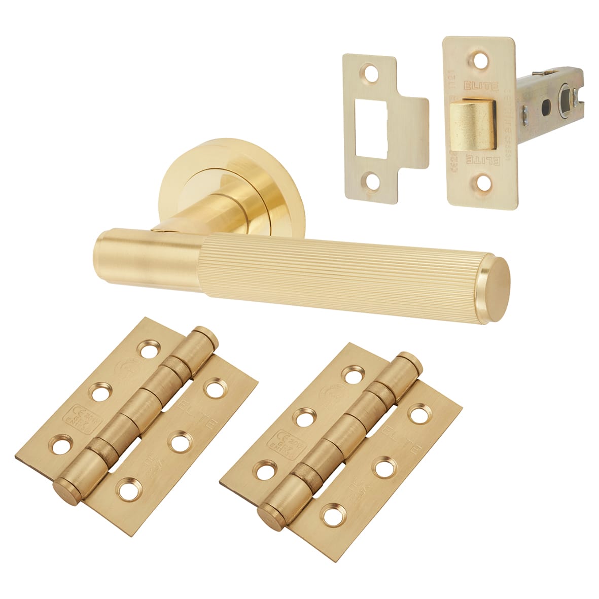 Satin Brass Lines Latch Door Handles Pack - Nova Range