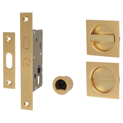 Marcus Square Flush Privacy Handle Set with Lock - Satin Brass