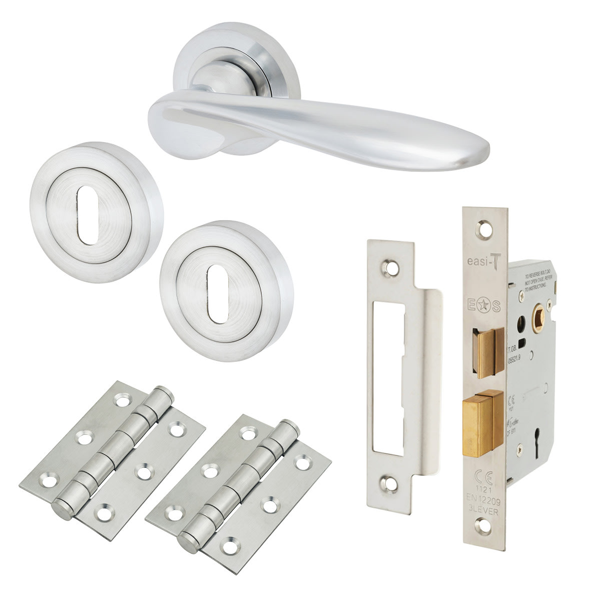 Satin Chrome 3 Lever Sashlock Door Handles on Rose Pack - Lancaster Range