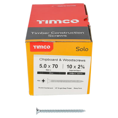Solo Chippy Pozi Countersunk Wood Screws - 5.0 x 70mm - Zinc Plated - Pack of 200